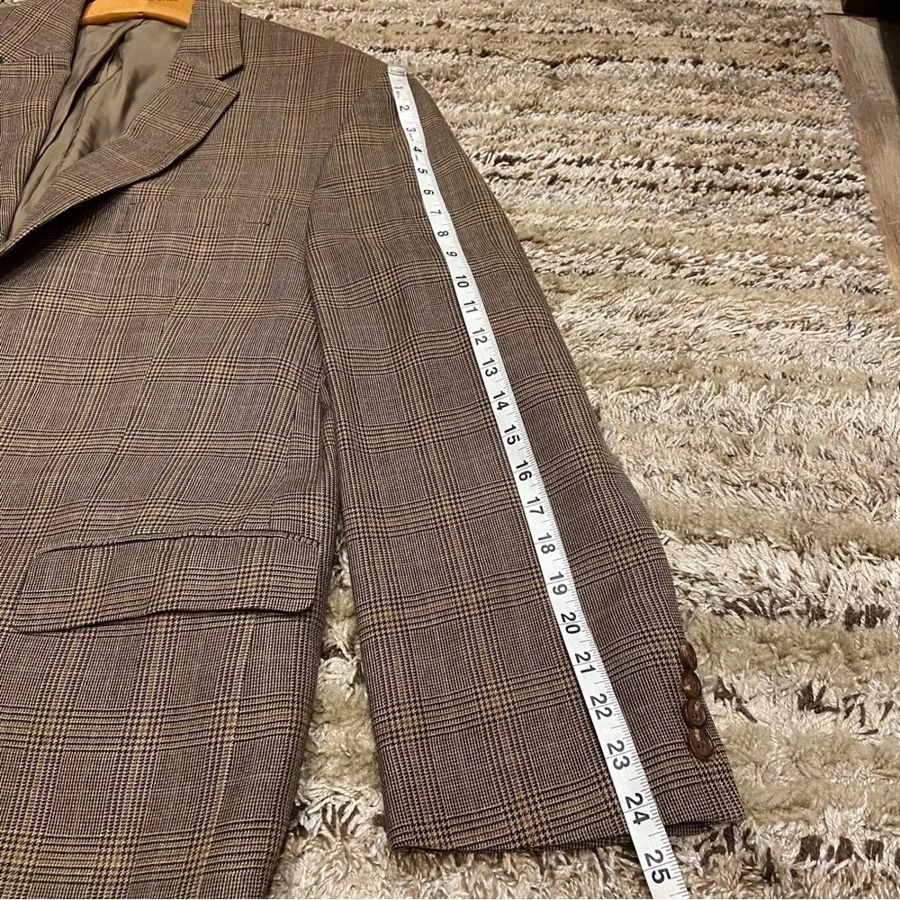 Lauren Ralph Lauren 44R Blazer Wool Silk Brown Glen Plaid Jacket